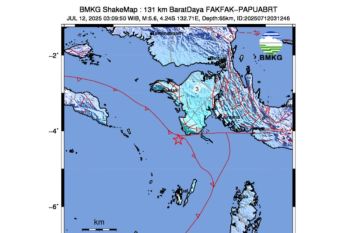 Gempa bermagnitudo 5,6 terjadi di barat daya Fakfak Papua Barat