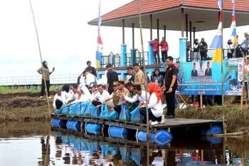 Dukung ketahanan pangan, Pj Bupati Barut tebar bibit ikan di Trahean