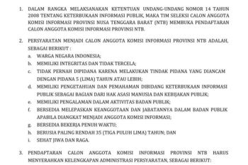 Seleksi anggota Komisi Informasi NTB resmi dimulai, Gratis tanpa biaya
