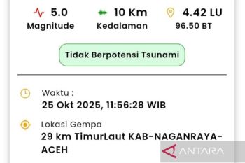 BMKG: Gempa Magnitudo 5,0 di Nagan Raya akibat aktivitas sesar besar Sumatera