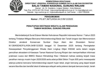 Wisata pendakian di kawasan Gunung Rinjani di tutup di 2026