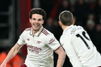 Declan Rice cetak brace, The Gunners  menang tipis 3-2 atas Bournemouth