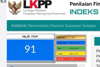 Pemprov Sulsel raih predikat sangat baik ITKP dari LKPP RI