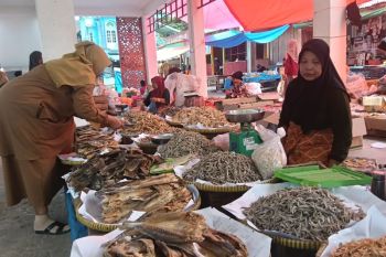 Jual beli ikan kering di Pasar Maninjau Agam mulai ramai usai banjir