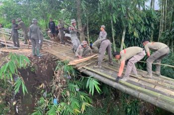 Brimob Polda NTT membangun jembatan penghubung di Manggarai