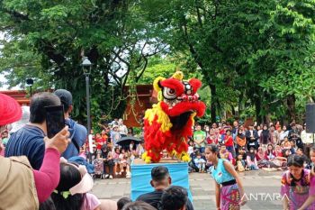 Pengunjung nikmati atraksi barongsai saat Imlek di TMII