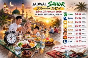 Jadwal sahur puasa Ramadhan di Mataram, Sabtu 21 Februari 2026