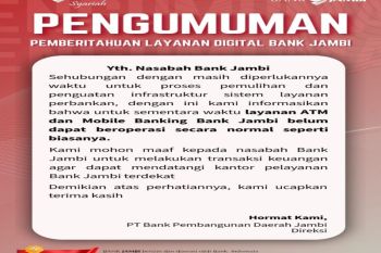 Bank Jambi sampaikan permohonan maaf atas gangguan layanan digital