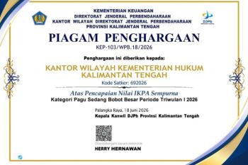 Kanwil Kementerian Hukum Kalimantan Tengah raih enam penghargaan IKPA Sempurna