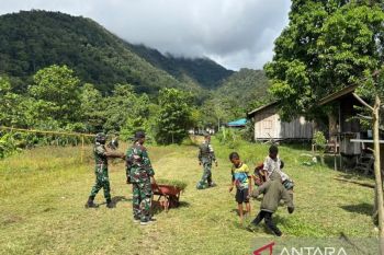 Satgas Pamtas bersihkan rumah tokoh masyarakat di Mamberamo Raya