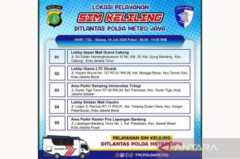 Selasa, layanan SIM keliling tersedia di lima lokasi Jakarta