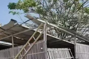 Angin kencang terbangkan atap lapak usaha warga di Cengkareng