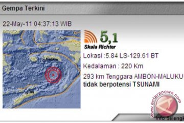 Gempa 5,1 SR di Tenggara Ambon