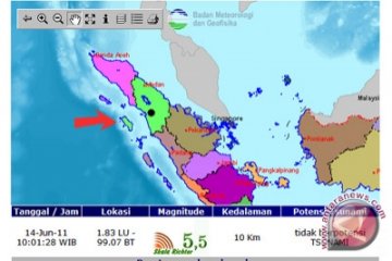 Gempa 5,5 SR Guncang Tarutung Sumut