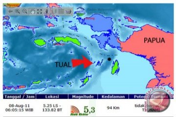 Gempa 5,0 SR guncang Tual 