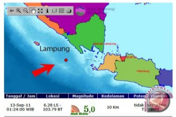 Pesisir Barat Lampung diguncang gempa 3,5 SR