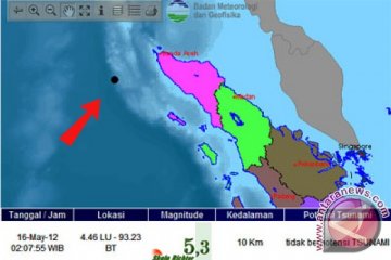 Aceh diguncang gempa 312 kali sepanjang 2012
