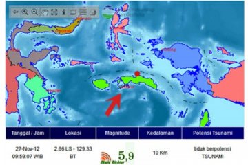 Gempa 5,0 SR guncang Maluku Tenggara Barat 