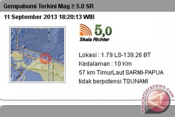 Gempa 5,0 skala richter di Sarmi Papua