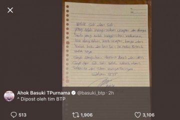 Ahok ucapkan terimakasih lewat tulisan tangan