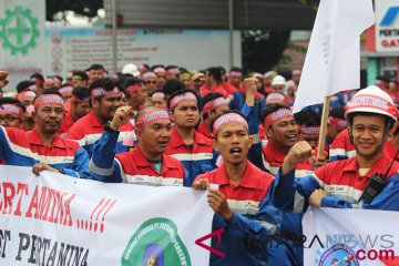 Unjuk rasa pekerja kilang minyak Pertamina Dumai