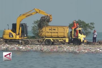 Membersihkan lautan sampah di pantai Teluk Labuan