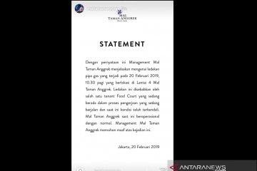 Pengelola: ledakan di Mal Taman Anggrek disebabkan pipa gas