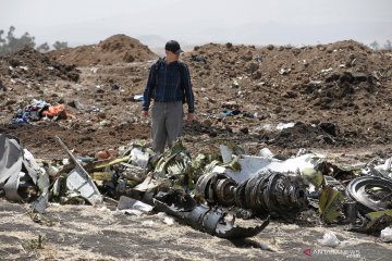 Penyelidik melakukan investigasi di lokasi jatuhnya pesawat Ethiopia ET 320