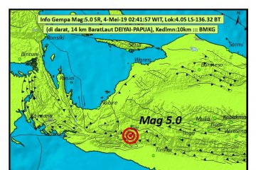 Kabupaten Deiyai diguncang gempa 5,0 SR, tidak berpotensi tsunami