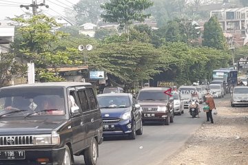 Kendaraan wisatawan di jalur penghubung Sukabumi-Bogor padat