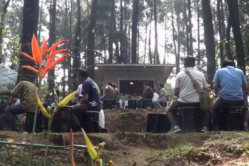 Kedai kopi di area hutan pinus Linggoasri