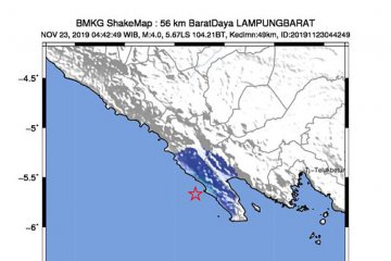 Tak berpotensi tsunami gempa magnitudo 4,0 di Lampung Barat, kata BMKG