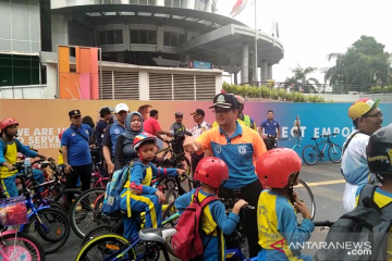 Dishub DKI sosialisasikan jalur sepeda di trotoar GBK kepada murid SD