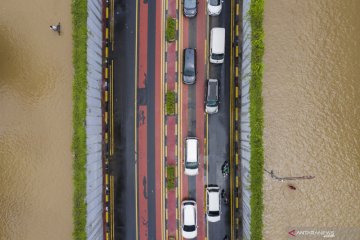 Foto udara banjir di jalan Angkasa, Kemayoran