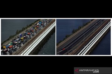 Dampak lockdown Malaysia, perbatasan dengan Singapura di Woodlands Causeway lengang