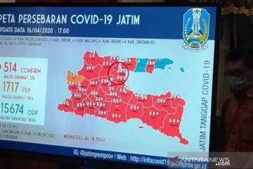 Pasien positif COVID-19 di Jatim berjumlah 514 orang