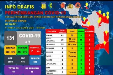 Warga di Papua terjangkit COVID-19 bertambah 7 jadi 131 orang