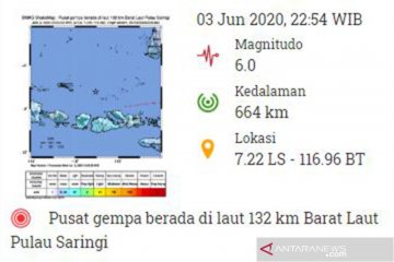 Getaran gempa magnitudo 6.0 di Pulau Saringi terasa hingga Bali