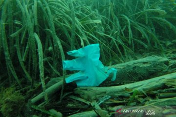 Penampakan sampah masker dan sarung tangan di laut Mediterania