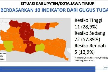 Di Jatim tersisa 11 daerah berstatus zona merah, sebut Khofifah