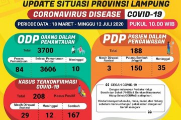 Tambah tiga, positif COVID-19 di Lampung naik menjadi 208 kasus