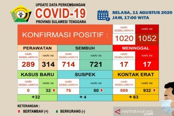 Kasus positif COVID-19 di Sultra 1.052 orang, sembuh 721