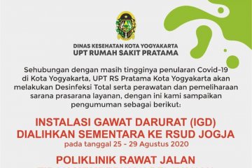 Poliklinik dan IGD RS Pratama Yogyakarta ditutup sementara