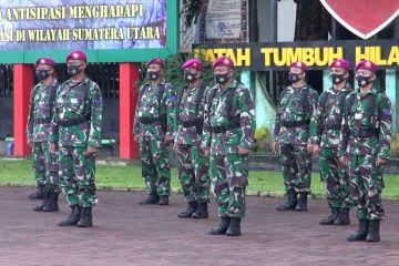 Apel gelar pasukan, prajurit TNI disiagakan untuk pengamanan di Medan