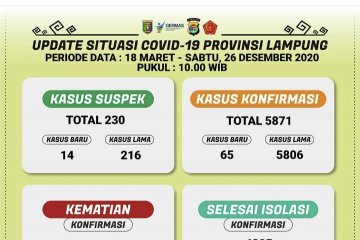 Kasus harian COVID-19 Lampung bertambah 65 orang total 5.871