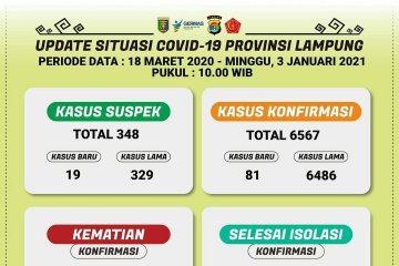 Dinkes catat konfirmasi COVID-19 di Lampung bertambah 81 pasien