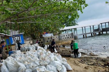 Dinas LH Batam kumpulkan 152 karung limbah minyak di Pantai Nongsa