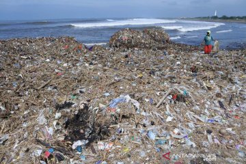 Lautan sampah di Pantai Pancer Puger Jember