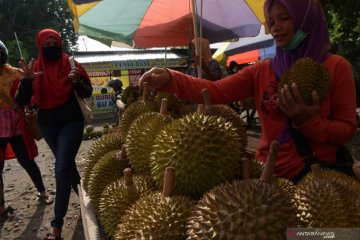 Pedagang musiman buah durian lokal di Madiun