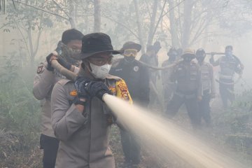 Petugas masih berjibaku memadamkan kebakaran lahan di Indragiri Hilir